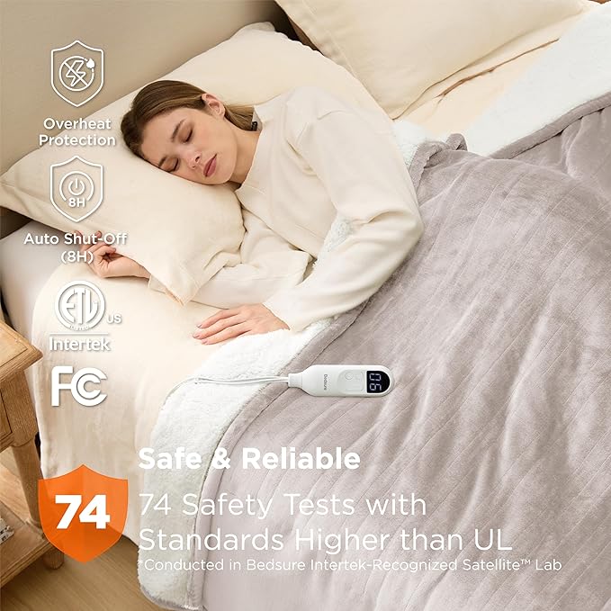 Bedsure Electric Blanket Twin - Soft Flannel Heated Blanket, Fast Heating with 10 Time Settings & 6 Heat Settings, Warm Gift for Grandma (62x84 inches, Cream)
