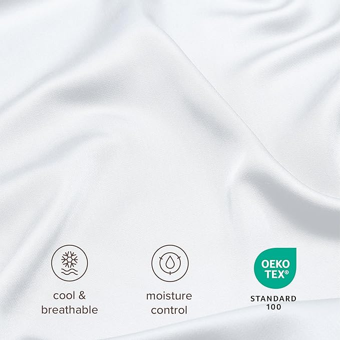 Bare Home 100% Rayon Made from Bamboo Luxury Queen Sheet Set - 4 Piece Bedding Set - Deep Pockets - Cooling Sheets - Breathable - Easy Fit - Soft Bedding Sheets & Pillowcases (Queen, White)