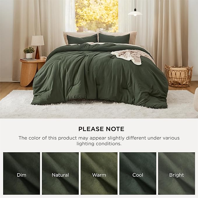 Bedsure Super King Plus Size Comforter Set, Dark Green Soft Prewashed Bedding for All Seasons, 3 Pieces GentleSoft™ Bed Set, 1 Lightweight Comforter (128"x120") and 2 Pillowcases (20"x36")