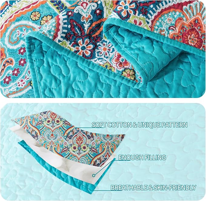 BEDIFANY Cotton Quilt King Size - Lightweight King Size Quilt Bedding Set for a Comfortable Sleep - Reversible Bedspread (98 * 106 in) with Boho Pattern, 3 Pieces