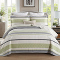Homzard King Size Quilt,Cotton King Size Bedding Comforter Set,Sage Green Beige Grey Bedspread Set,Striped Bed Set Coverlet Lightweight Farmhouse Home Decor 3 Piece