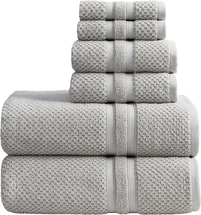 Springtree Home Grey Bath Towels Set of 6 | Popcorn Textured | 100% Combed Cotton | Absorbent Quick-Dry Gray Towels for Bathroom | Oeko-TEX® Standard 100 Cotton | Poli Collection - High Rise Grey