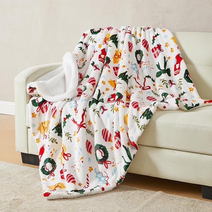 Fleece/Sherpa Christmas Throw - Super Soft Holiday Printed Blanket for Couch, Chair, or Bed - Cozy, Luxurious Plush - 50" x 60", Holiday Cats