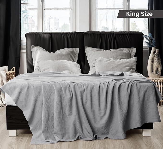 Utopia Bedding Cool Grey 100% Cotton Blanket [King Size - 90x108 Inch] 350GSM Lightweight, Soft and Breathable Thermal Blanket for All Seasons