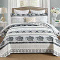 Cotton Comforter Set, Blue Quilts Queen Size, Luxury Striped Bedding Queen Size,Lightweight Reversible Bedspread 3 Piece