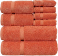 Luxury Hotel & Spa Quality, Highly Absorbent 100% Turkish Cotton, 750+ GSM, Eco Friendly Towel, Bathroom and Kitchen Dobby Border Towels, 2 Bath Towel, 2 Hand Towel, 4 Washcloths (8 Piece, Coral)