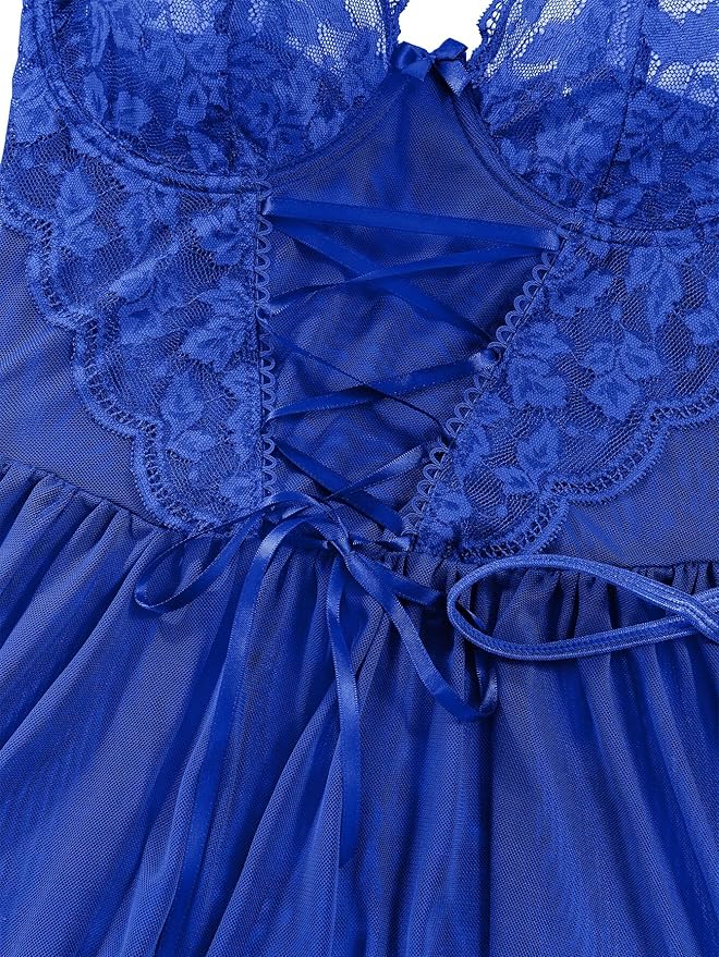 Lilosy Sexy Garter Belt Mesh Lace Babydoll Lingerie Dress Set with Thong