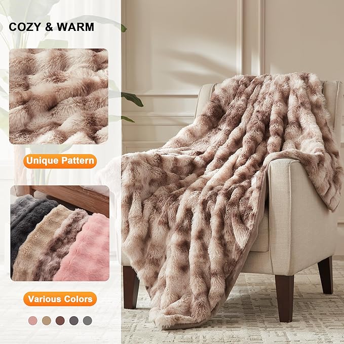 Heated Throw Blanket - Plush Thick Bubble Faux Fur Heated Blanket, Fast Heating Electric Blanket 6 Heating Levels & 4 Hours Auto-Off, Machine Washable, 50"x60", Patterned Taupe