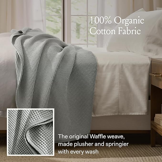 BOLL & BRANCH Waffle Bed Blanket - Twin/Twin XL, Pewter - Luxury 100% Organic Cotton - Soft, Lightweight and Breathable - Textured Waffle Weave Design