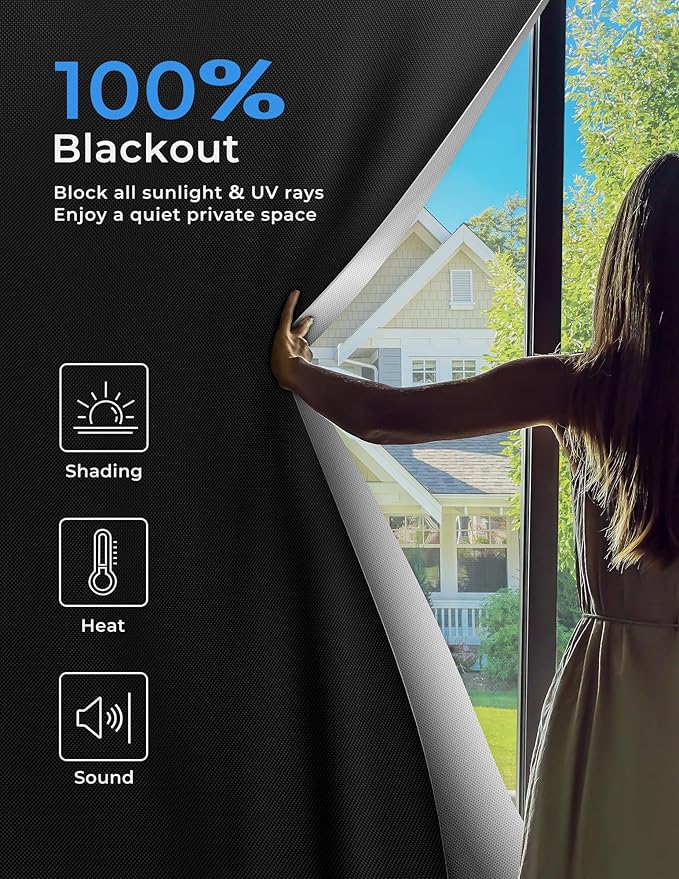 Sumobaby Blackout Curtains for Bedroom Portable 24"x54",No Drill Blackout Shades with Upgraded Hook&Loop Tapes,100% Black Out Window Cover,Thermal Insulated Blinds for Bedroom,Nursery(1 Panel,Black)