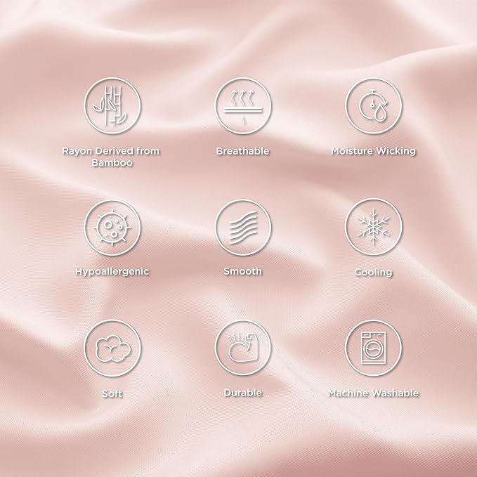 Bedsure Pillow Cases Standard Size, Cooling Pillow Cases, Rayon Derived from Bamboo Pink Pillowcases Standard Set of 2, Breathable & Soft Bedding Pillow Covers with Envelope Closure, 20x26 Inches
