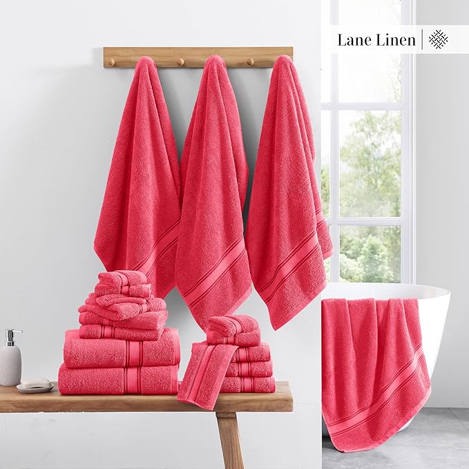 LANE LINEN Luxury 6-Piece Bath Towel Set - 100% Cotton, Quick-Dry, Super Absorbent, Zero Twist - Includes 2 Bath Towels, 2 Hand Towels, 2 Washcloths - Honeysuckle