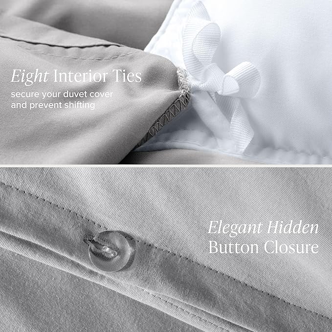 Bare Home 100% Organic Cotton Jersey Duvet Cover Set - Ultra Soft - 100% Cotton - 3pcs - Corner Ties - Button Closure - Bed Duvet Cover & Pillow Shams (King/Cal King, Light Grey)