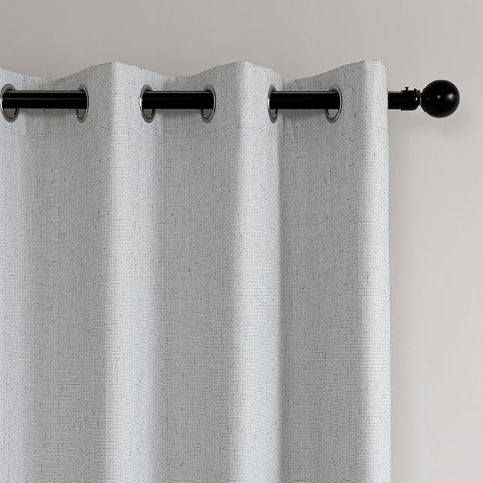 Amazon Basics Faux Linen Blackout Curtains for Bedroom and Living Room, 2-Piece Set with Grommets, 42" W x 63" L, White
