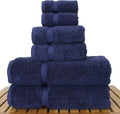 Luxury Hotel & Spa Quality Collection, Highly Absorbent & Quick Dry 100% Turkish Cotton, 750+ GSM, Eco Friendly Towel, Dobby Border Towels, 2 Bath Towel, 2 Hand Towel, 2 Washcloths (6 Piece, Navy)