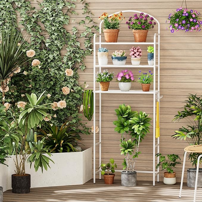 3-Tier Over The Toilet Storage, Bathroom Organizer, Space-Saving, Above Toilet Storage Rack with 4 Hooks and Paper Holder, Metal Shelf, White