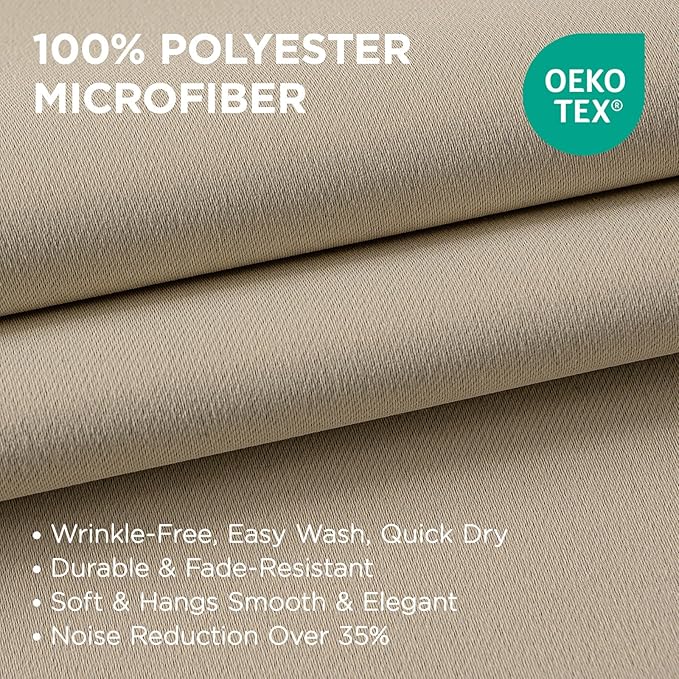 Joydeco Blackout Curtains 95 Inches Long 1 Panel, Thermal Insulated Long Curtains& Drapes 1 Piece, Room Darkening Grommet Drapes for Living Room Bedroom Window (W70 x L95 Inch, Light Beige)