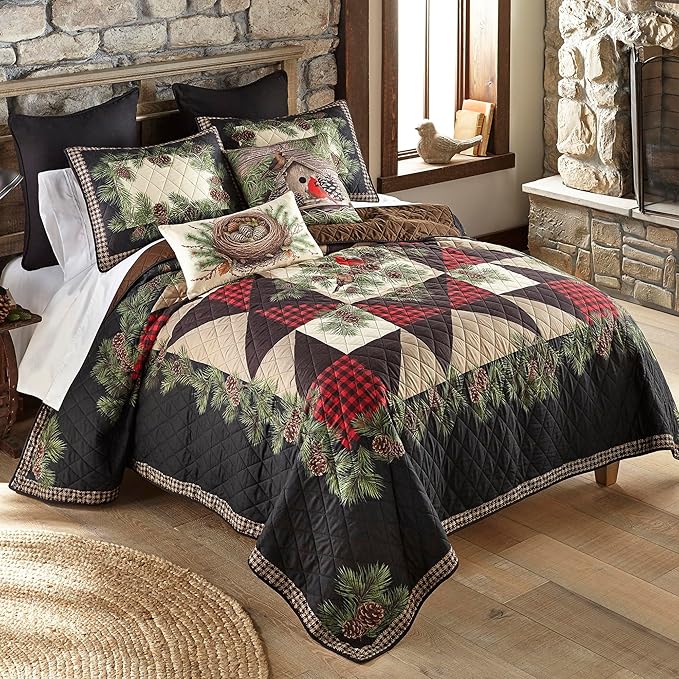 Donna Sharp Cardinal Pine Polyester Bedding Set - 3-Piece King Size Quilt Set - Includes 1 Quilt and 2 King Pillow Shams - Machine Washable - Traditional Design