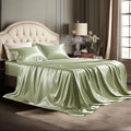 Bedsure Satin Sheets King Size - 4 Piece Silky Bedsheets with Elastic Corner Straps and 15 Inches Deep Pocket Fitted Bedsheet,1 Flat Sheet, 2 Satin Pillowcases, Good for Hair & Skin (King, Sage Green)