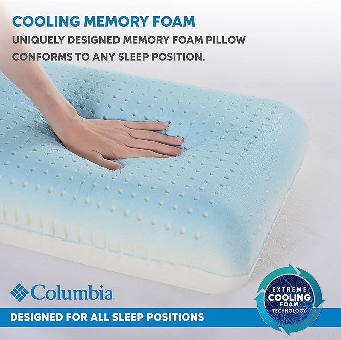 Columbia Cooling Gel Memory Foam Pillow - Comfortable and Supportive with Cooling & Breathable Features - Removable Washable Cover, Queen