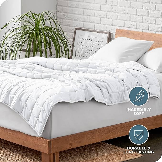 Bare Home Weighted Blanket Twin or Full Size 10lb (40" x 60") - All-Natural 100% Cotton - Premium Heavy Blanket Nontoxic Glass Beads (White, 40"x60")