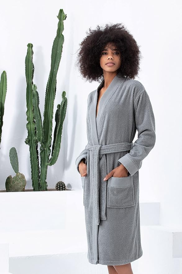 SEYANTE Organic Turkish Cotton Terry Hooded Kimono Bathrobe, Robe for Women