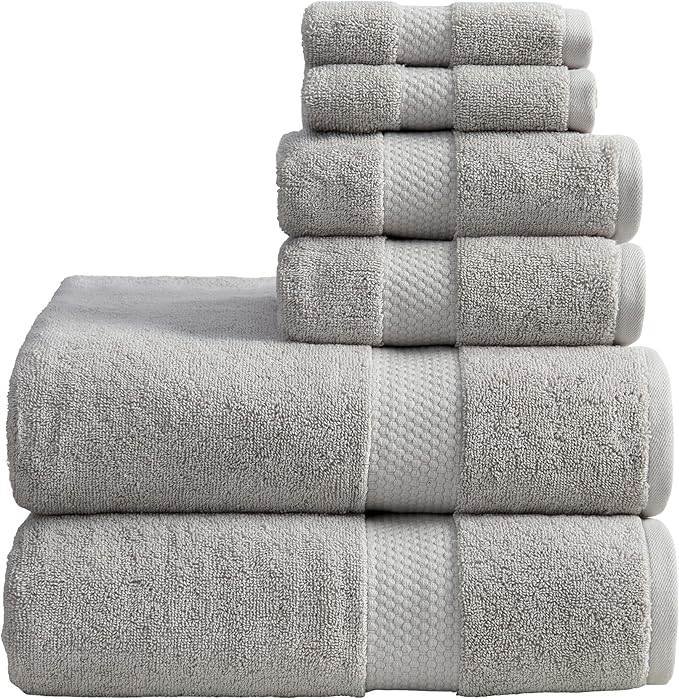 Springtree Home Grey Bath Towels Set of 6 | Classic Hotel Bath Towels | 100% Combed Cotton | Absorbent Quick-Dry Gray Towels for Bathroom | Oeko-TEX® Standard 100 Cotton | Cynewski Collection - Grey