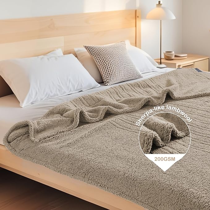 Electric Heated Blanket 6 Heating Settings & 1-10H Auto Off Twin 62×84 Double Sided Plush Sherpa Ultra-Soft Warm Thick, Machine Washable, Fast Heating, Home Office Brown