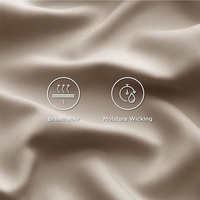 Bedsure Cooling Sheets Twin XL, Rayon Derived from Bamboo, Breathable & Soft Twin XL Sheet Sets, Deep Pocket Up to 16 Inches, Hotel Luxury Silky Dorm Bedding for Hot Sleepers, Simply Taupe