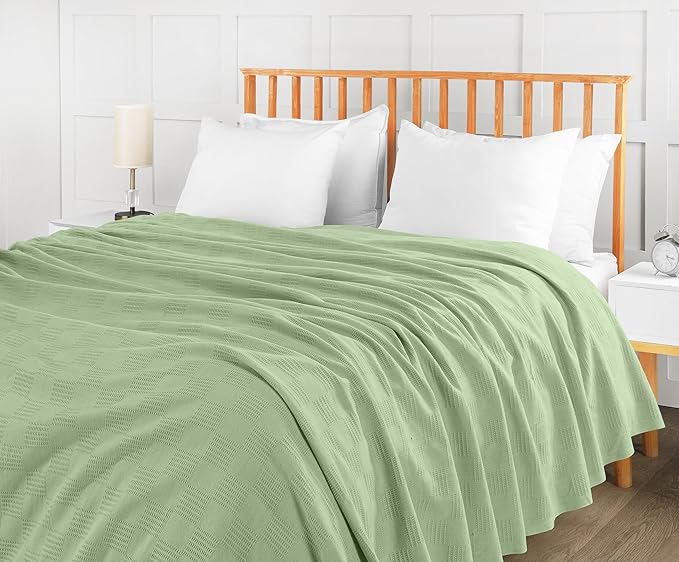 Utopia Bedding Sage Green 100% Cotton Blanket [Queen Size - 90x90 Inch] 350GSM Lightweight, Soft and Breathable Thermal Blanket for All Seasons
