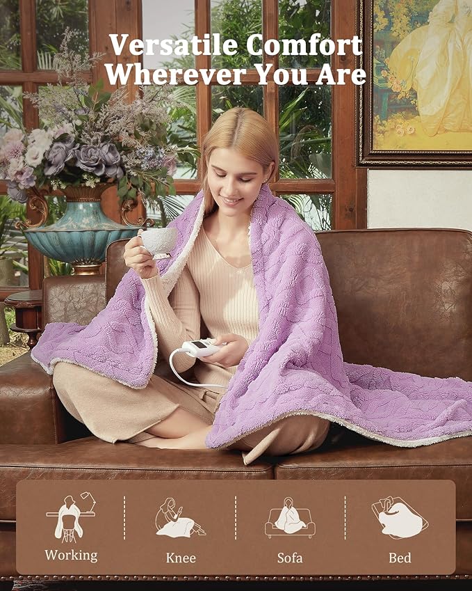 CAROMIO Electric Blanket Twin Size - Thick Tufted Sherpa Heated Blanket Twin with 10 Heating Levels and 10 Time Settings, ETL Certified Machine Washable Fast Heating Blanket Twin 62"×84", Purple