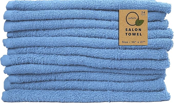 Softolle Salon Towels – Pack of 24 (16"x27") 100% Cotton Ring Spun (Not Bleach Proof) Ultra Soft, Highly Absorbent Hand Towels – Bulk for Spa, Gym & Salon (Electric Blue)