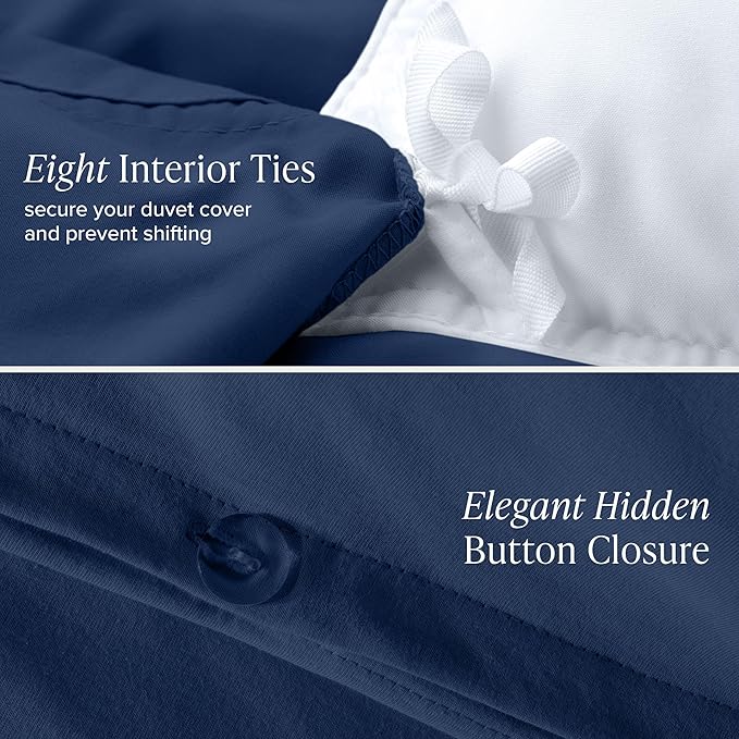 Bare Home 100% Organic Cotton Jersey Duvet Cover Set - Ultra Soft - 100% Cotton - 2pcs - Corner Ties - Button Closure - BedDuvet Cover & Pillow Shams (Twin/Twin XL, Dark Blue)