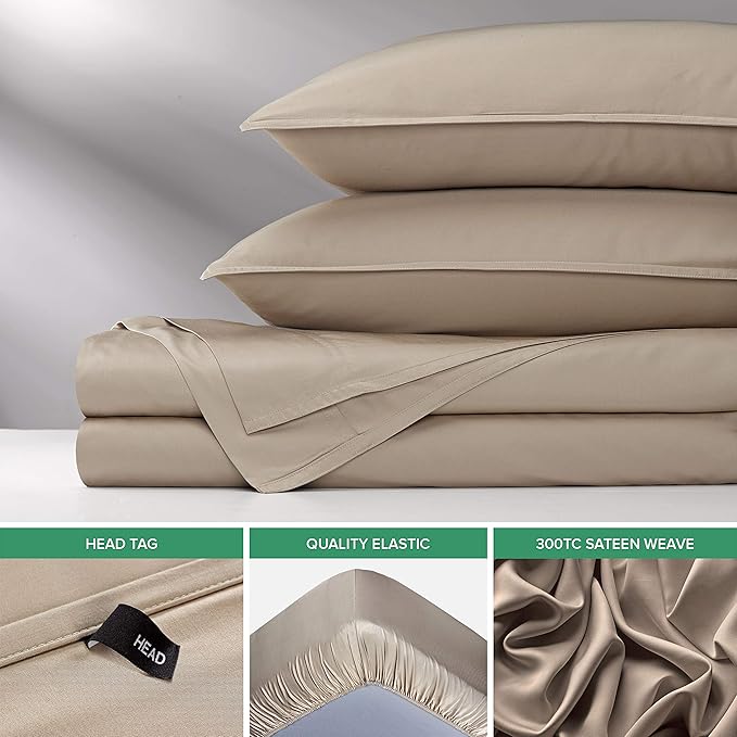 King Sheets by Pure Bamboo, Genuine 100% Organic Viscose Derived from Bamboo Bed Sheet Set, Luxuriously Soft & Cooling, Double Stitching, Lifetime Quality Promise (King, Sand)