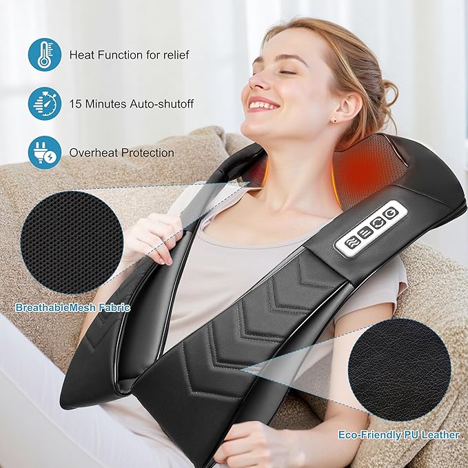 Shiatsu Neck and Back Massager, Electric Shoulder Massager with Heat, Deep Tissue Kneading Massage for Pain Relief, Gifts for Dad Mom Friend Birthday Father's Day(NOT Cordless)