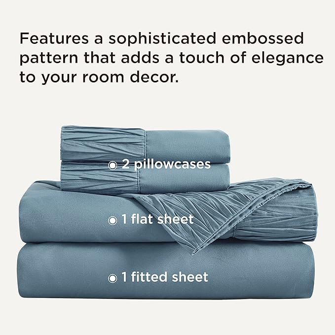 Bedsure California King Sheet Sets - 4 Pieces Soft Cal King Sheets - Breathable & Cooling - Hotel Luxury - Easy Care Polyester Microfiber Bedding for Women, Men, Mineral Blue