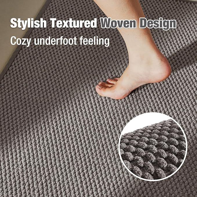 Bathroom Rugs Non Slip Washable, Super Absorbent Thin Bath Mat Quick Dry Low Pile Bathroom Rug, Light Grey 24"x47"