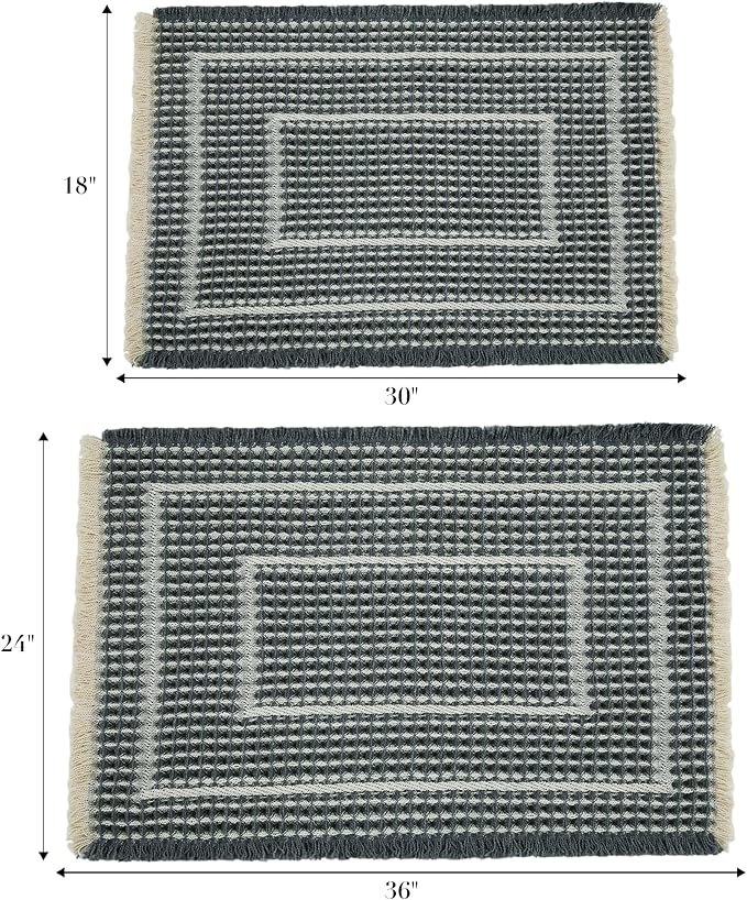 Bath Mats,Upgraded Waffle Super Absorbent Bath Mat,Bathroom Rugs Non Slip Washable, Quick Dry Shower Mats, Ultra Soft Bath Mats for Bath Floor,Bluish Grey & Yellow,24"*36"
