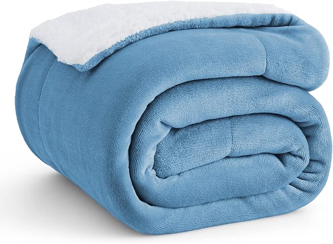 Bedsure GentleSoft Sherpa Fleece Throw Blanket for Couch - Thick and Warm Throw for Women and Men, Soft Fuzzy Plush Blanket for Winter, Washed Blue, 50x60 Inches