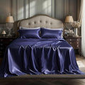 Bedsure Satin Sheets Queen Size - 4 Piece Silky Bedsheets with 15 Inches Deep Pocket Fitted Bedsheet,1 Flat Sheet, 2 Satin Pillowcases, Good for Hair & Skin (Queen, Navy)