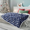 PAVILIA Premium Christmas Sherpa Throw Blanket | Blue Snowflake Decoration, Fleece, Plush, Warm, Cozy Reversible Microfiber Holiday Blanket 60 x 80 Inches