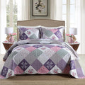 HoneiLife Quilt Set Twin Size - 2 Piece Microfiber Quilts Reversible Bedspreads Patchwork Coverlets Floral Bedding Set All Season Quilts with Geometric and Little Rose Print Pattern，Purple