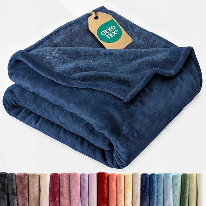 Ultra Soft Fleece Blanket Throw Size - Flannel Fleece Luxury Throw Blanket - Lightweight for Couch Bed Chair - Thick, Warm and Breathable - All Season Cozy Fuzzy, Anti-Static Microplush Bedding, Navy