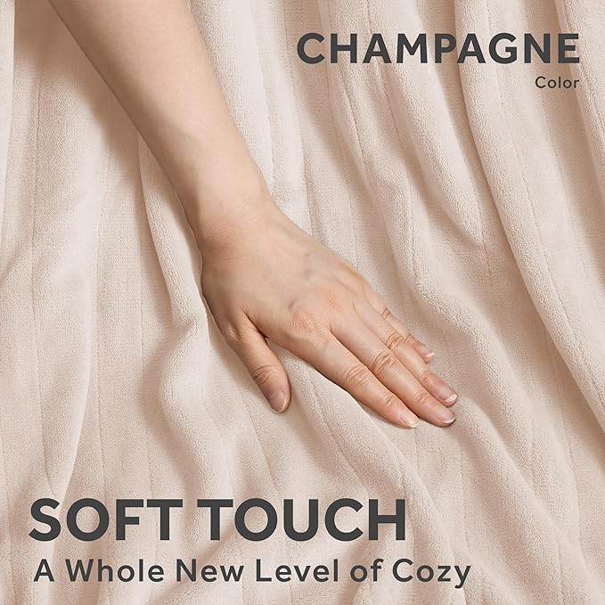 Sunbeam Electric Throw Royal Posh Velvet Heated Blanket, 4 Heat Settings, 4-Hour Auto Shut-Off, Fast Heating, Lush, Silky, and Ultra Comfy, Champagne Color, 50" x 60"