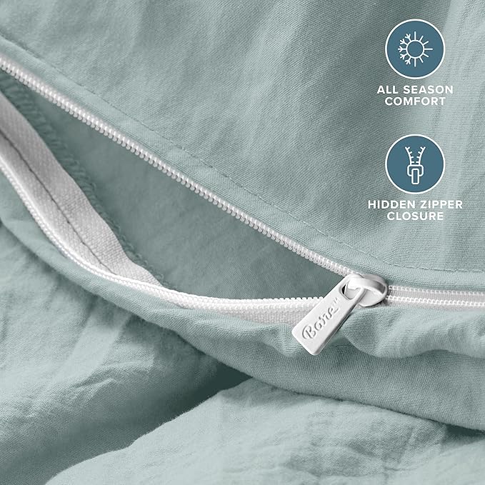 Bare Home Microfiber Duvet Cover Set - Ultra Soft Washed Microfiber - Oversized Queen Size - Linen-Like Look - Easy Care - Breathable Fabric - Our Softest Duvet Cover Set (Oversized Queen, Sea Spray)