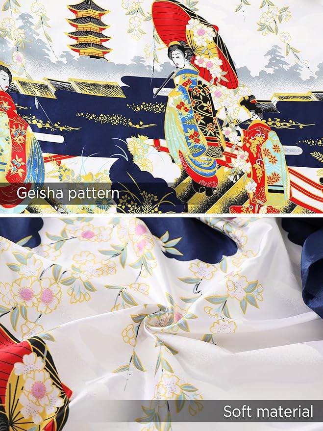 PRODESIGN Kimono Robe for Women - Long Satin Sleepwear Silky Kimono Cover-Up Nightgown Japanese Bathrobe Loungewear Blouse