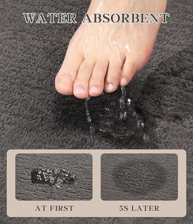 chakme Bathroom Rug Sets 3 Piece, Ultra Thin Bath Mat Quick Dry Bath Mat Set, Absorbent Bath Mat for Bathroom Non Slip Machine Washable, (Dark Grey, 3 Piece)