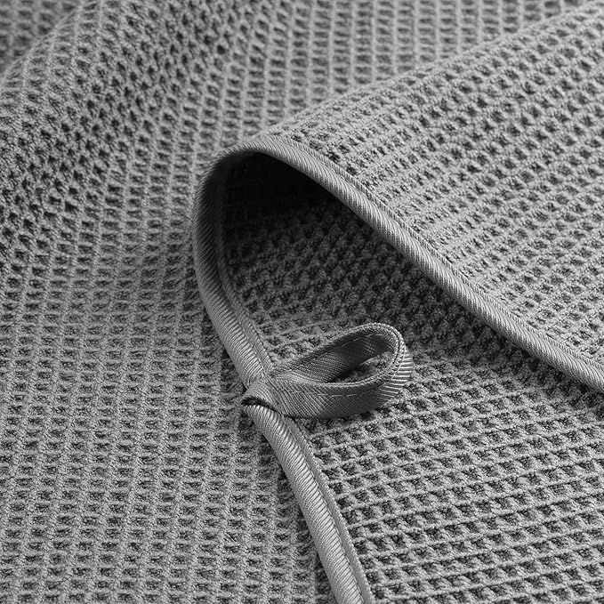 POLYTE Microfiber Oversize Quick Dry Lint Free Waffle Bath Towel for Body, 60 x 30 in, Set of 2