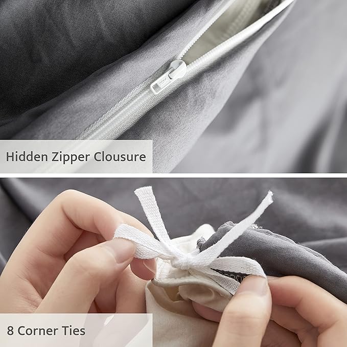 Oli Anderson Grey Duvet Cover Twin Size - Pleated Twin Duvet Cover, 2PCS Soft and Breathable Textured Bedding Set with Zipper Closure(Grey,68"x90")