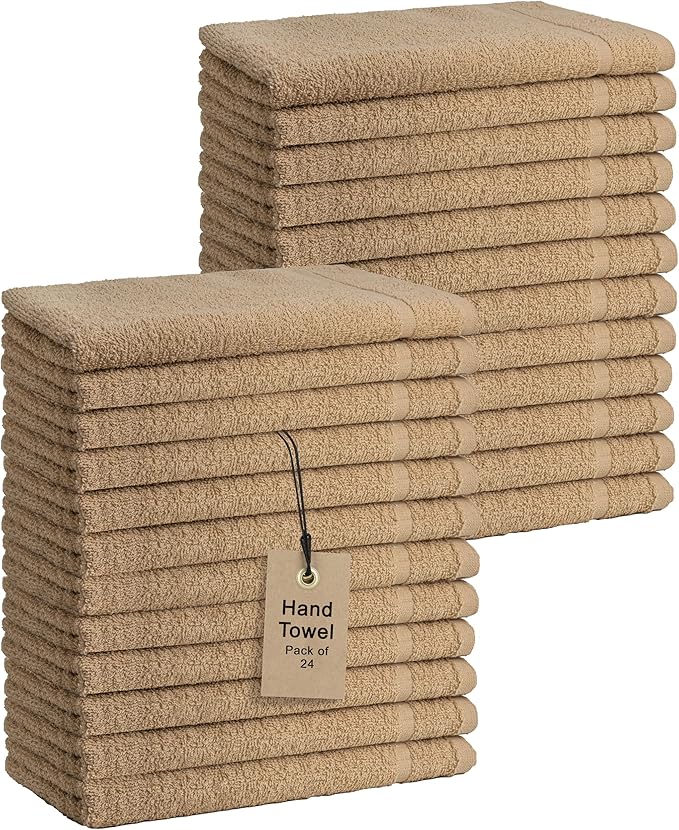 Basic Hand Towels 16x26 Inches – Pack of 24 – Beige Color – Soft and Absorbent Multipurpose Cotton Towels for Bathroom, Spa, Gym, Salon, Hotel, and Everyday Use